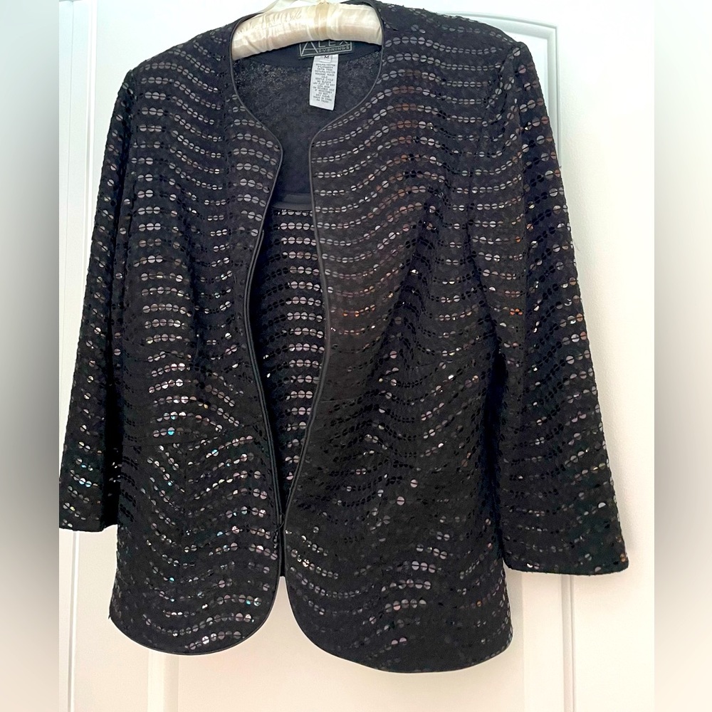 Alex Evenings Black Sequence Jacket and Tan Size M